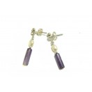 Purple Fluorite and Pearl Drop Earrings